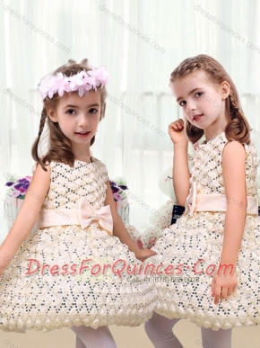 New Arrivals Scoop Short Little Girl Dresses with Bowknot