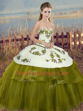 Olive Green Sleeveless Embroidery and Bowknot Floor Length Quinceanera Gown