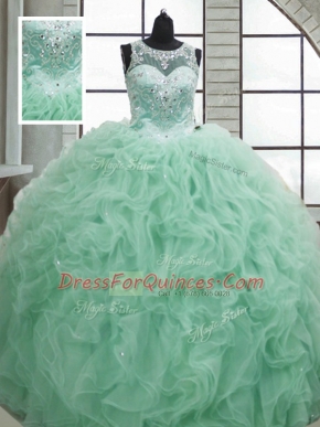 Romantic Apple Green Sleeveless Beading and Ruffles Floor Length Quinceanera Gowns