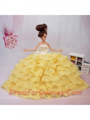 Popular Yellow Floor-length Party Clothes Fashion Dress For Noble Barbie