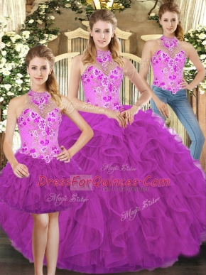 Eye-catching Sleeveless Embroidery and Ruffles Lace Up Quinceanera Dresses