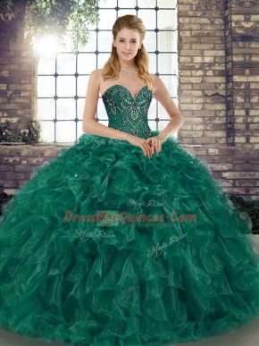 Artistic Ball Gowns Sweet 16 Quinceanera Dress Green Sweetheart Organza Sleeveless Floor Length Lace Up