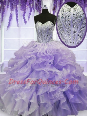 Lavender Quinceanera Dresses Military Ball and Sweet 16 and Quinceanera and For with Beading and Ruffles Sweetheart Sleeveless Lace Up