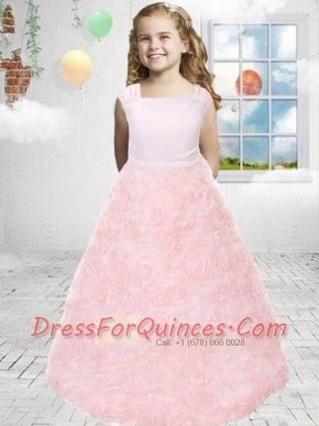 Luxurious A-Line Square Little Girl Pageant Dresses with Bowknot in Pink