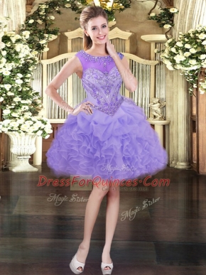 Luxurious Organza Sleeveless Mini Length Party Dress for Girls and Beading and Ruffles and Pick Ups
