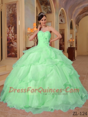 2013 Apple Green Ball Gown With Sweetheart Floor-length Organza Beading For Quinceanera Dress