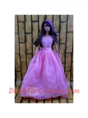 Lavender Party Dress For Barbie Doll Dress With Embroidery