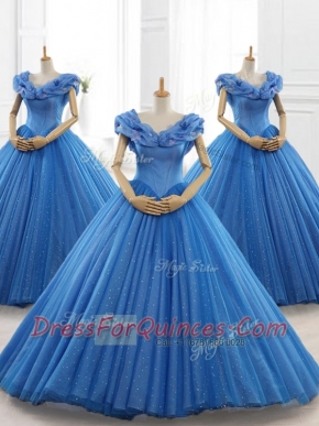 Classical Blue Off the Shoulder Long Quinceanera Dresses with Appliques