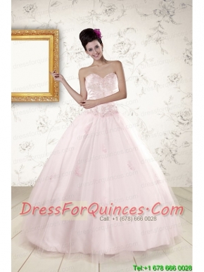 2015 Modest Light Pink Quinceanera Dresses with Appliques