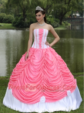 Exclusive Custom Made Sweet-heart Ball Gown Watermelon and Pick-ups Quinceanera Dress