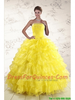 New Style Yellow Quinceanera Dresses with Beading and Ruffles