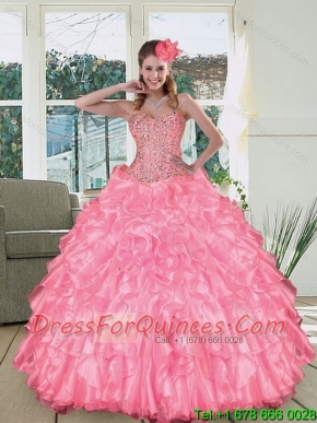 New Styles Pink Sweetheart Ruffled Quinceanera Dresses with Beading