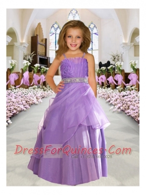 2014 Romantic Beading and Ruching Floor-length Flower Girl Dress with Spaghetti Straps