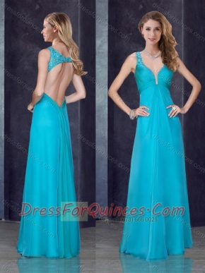 Simple Empire Straps  Beaded and Applique Prom Dress in Teal