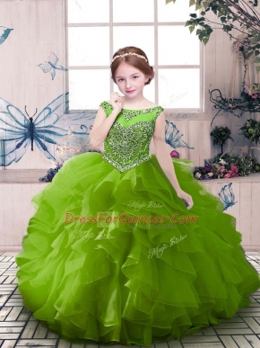 Green Sleeveless Beading Floor Length Little Girls Pageant Dress Wholesale