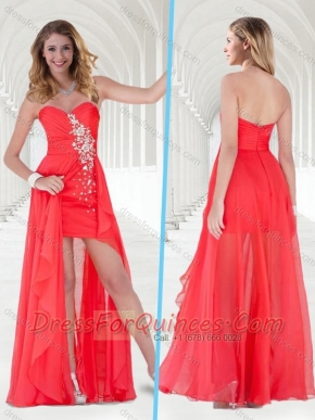Cheap Chiffon Empire Beaded Long Prom Dress in Red