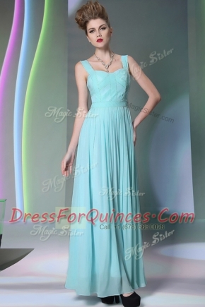 Charming Straps Sleeveless Zipper Prom Dresses Aqua Blue Chiffon