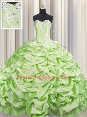 Pick Ups Brush Train Yellow Green Quinceanera Gown Sweetheart Sleeveless Sweep Train Lace Up
