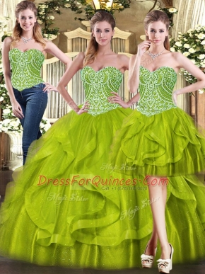 Elegant Sweetheart Sleeveless Organza Sweet 16 Quinceanera Dress Beading and Ruffles Lace Up