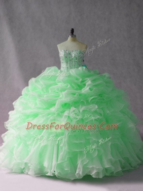 Apple Green Strapless Neckline Beading and Ruffles Sweet 16 Dress Sleeveless Lace Up