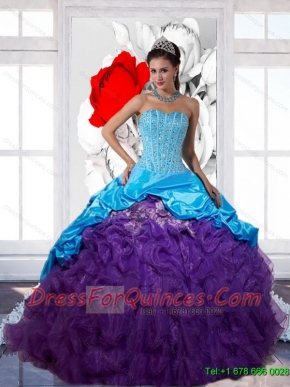 Best Beading and Ruffles 2015 Multi Color Quinceanera Dresses with Pick Ups