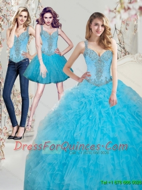 2015 Best New Beading Aqua Blue Dress for Quinceanera