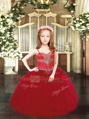 Sleeveless Beading and Ruffles Lace Up Little Girls Pageant Gowns