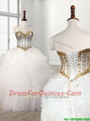 Visible Boning Beaded Bodice and Ruffled Quinceanera Dress in White