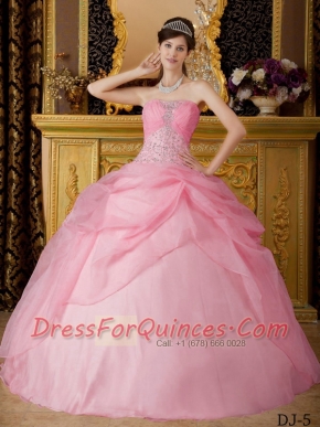 Rose Pink Ball Gown Strapless 15th Birthday Dresses Organza Beading