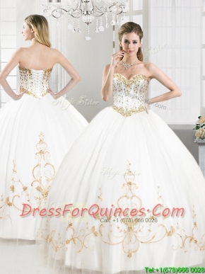 Elegant Beaded and Applique Tulle Sweet 16 Dress in White