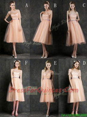 Best Selling Sashed Peach Dama Dresses in Knee Length