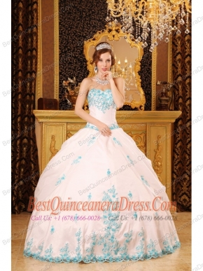 White Ball Gown Sweetheart Floor-length Appliques Taffeta Quinceanera Dress