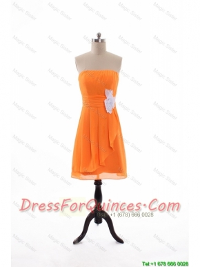 Cheap 2016 Summer Empire Strapless Prom Dresses with Hand Made Flowers