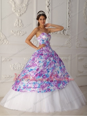 Multi-color A-line Sweetheart Floor-length Tulle Appliques Quinceanera Dress