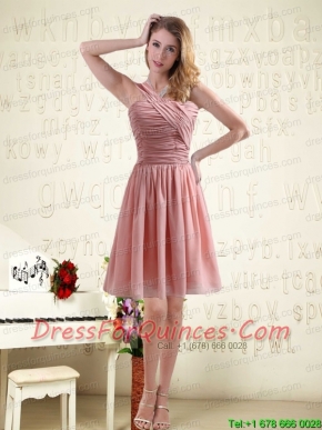 2015 One Shoulder Ruching Empire Chiffon  Luxurious Junior Dresses