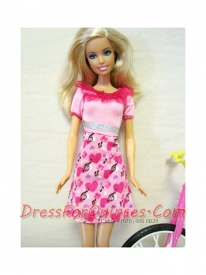 Beautiful Printing Short Colorful Barbie Doll Dress