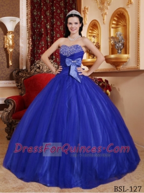 Elegant Floor-length Sweetheart Blue Ball Gown Tulle and Tafftea Beading Beautiful Quinceanera Dress 2014
