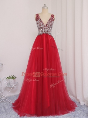 Gorgeous Tulle Sleeveless Homecoming Dress Brush Train and Beading