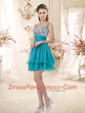 Top Selling Straps Short Sequins Dama Dresses in Teal