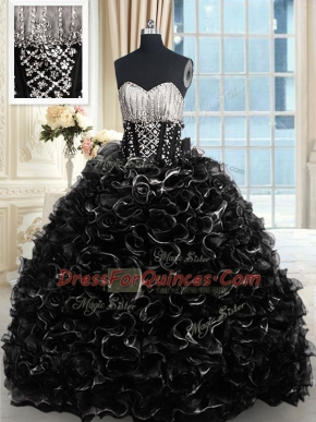 Great Sweetheart Sleeveless Organza Quinceanera Dress Beading and Ruffles Brush Train Lace Up