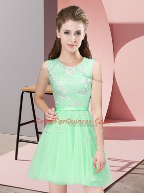 Free and Easy Apple Green Sleeveless Mini Length Lace Side Zipper Court Dresses for Sweet 16