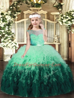 Floor Length Multi-color Pageant Gowns For Girls Tulle Sleeveless Lace and Ruffles