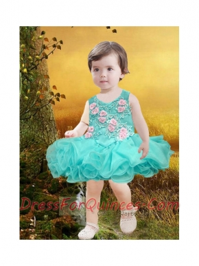 Elegant A-Line Scoop Little Girl Dresses with Appliques Bowknot in Green for 2014