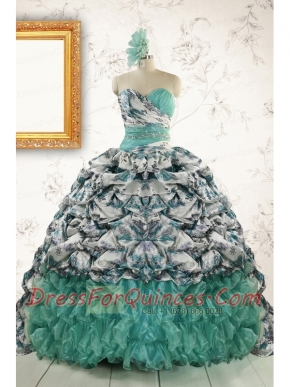 Exquisite Turquoise Sweep Train Quinceanera Dresses with Beading For 2015