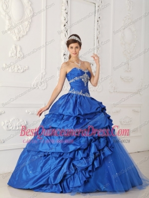 Royal Blue A-Line Sweetheart Floor-length  Appliques and Beading Quinceanera Dress