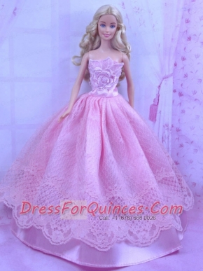 Beautiful Pink Princess Dress With Lace Made To Fit the Barbie Doll