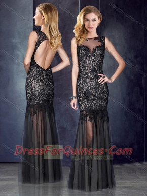 Custom Fit Column Bateau Laced Backless Black Dama Dress