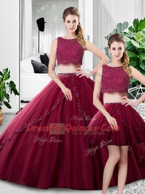 Dynamic Fuchsia Zipper Scoop Lace and Ruching Quince Ball Gowns Tulle Sleeveless