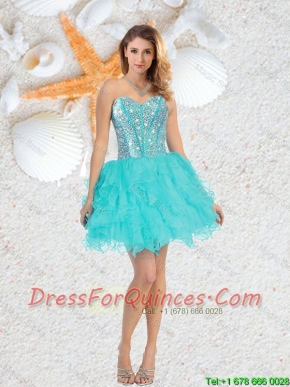 Cheap Sweetheart Beaded and Ruffles Prom Dresses in Aqua Blue