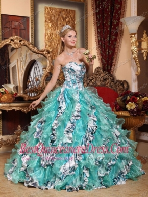 Multi-color Ball Gown Sweetheart Floor-length Organza Printing Quinceanera Dress